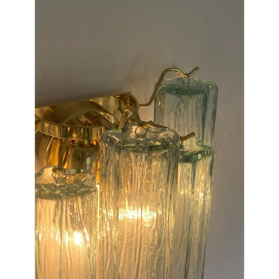 Image 1 of Coppia di applique da parete contemporanee italiane in vetro di Murano “Tronchi” in tonalità verde.