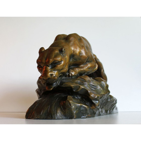 Image 1 of Sculpture of a lioness in terracotta by Armand Fagotto