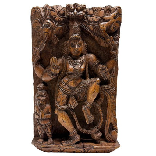 Décoration murale Sculpture en bois antique de Shiva Nataraja – Inde du Sud – Lot 450