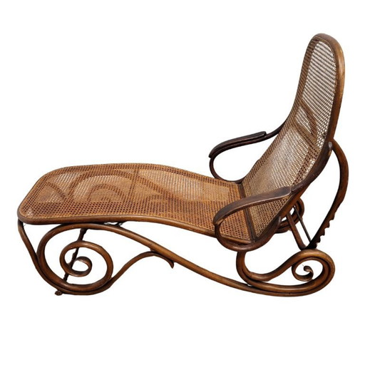 Liegender Chaiselongue-Sessel, gebogenes Buchenholz, signiert Thonet, Jugendstil, 1879 – Österreich