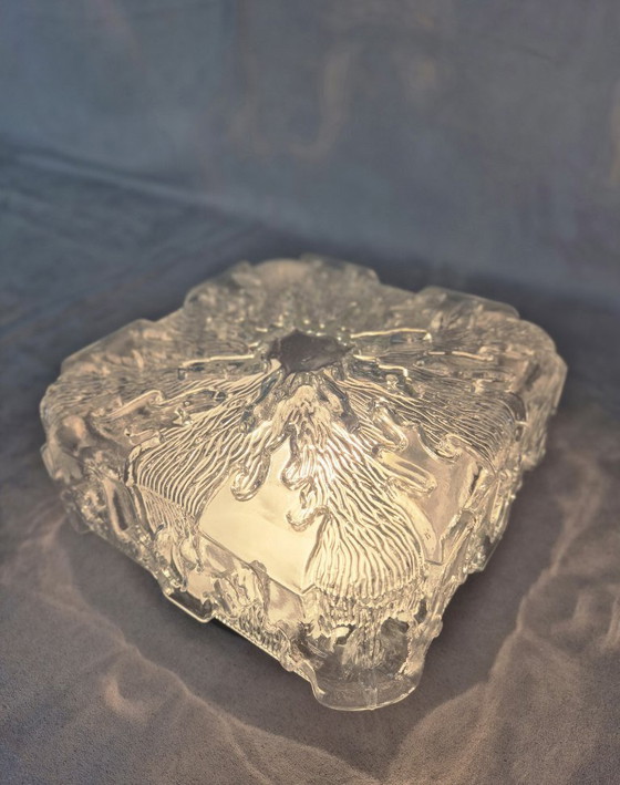 Image 1 of Mid Century Modern Glass Flush Mount Ceiling Light 20cm – Space Age Textured Crystal E27 Lamp