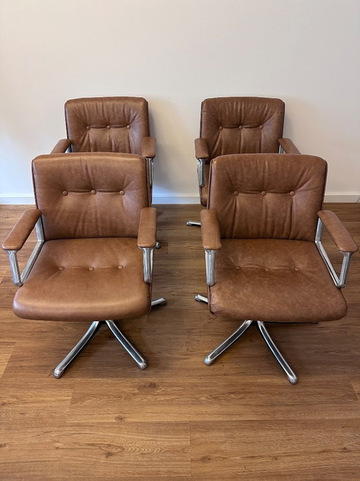 4er-Set Osvaldo Borsani P126 Stühle – Cognac-Leder
