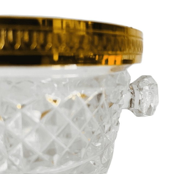 Image 1 of Seau à glace français vintage années 1950, avec pelle à glace, en cristal doré.
