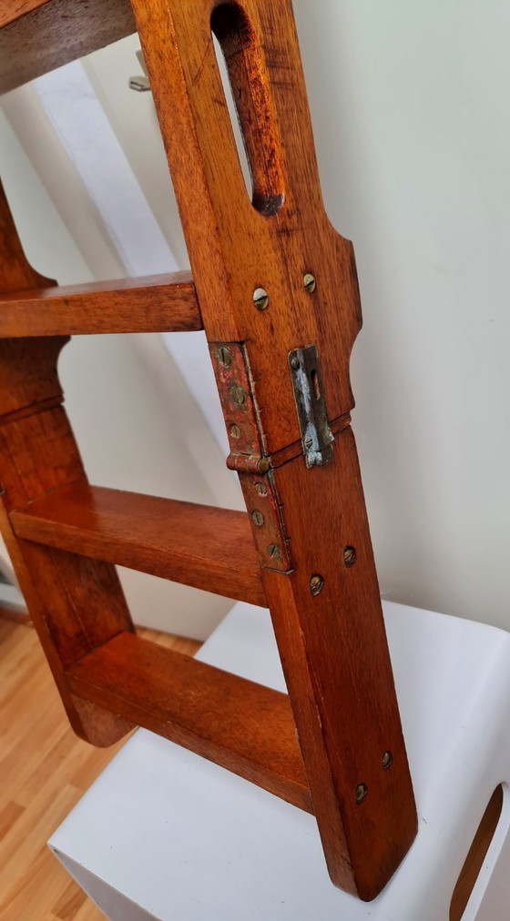 Image 1 of Antieke kajuit trap jachtboot trap ladder hout met koper