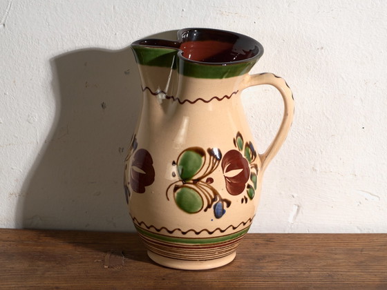 Pair of Vintage Glazed Ceramic Jugs, Central Europe, circa 1950 #1, Crockery, Red (photo 4 of 11)
