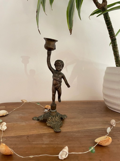 Vintage angel cherub candle holder