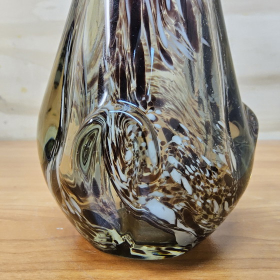 Image 1 of Vintage organic Murano glass vase, amber/white speckled Finger vase (pulled vase)
