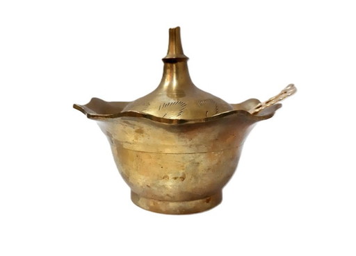 Vintage brass sugar bowl with spoon