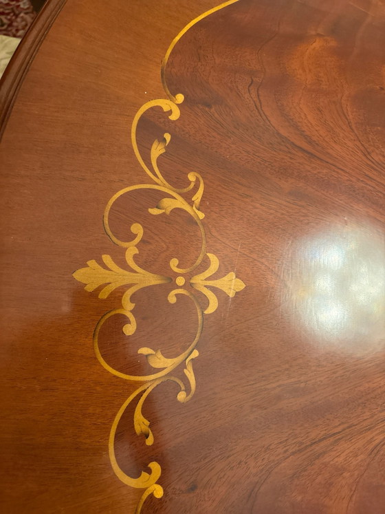 Vintage Italian Baroque Style Dining Table & 6 Cane-Back Chairs - Marquetry Inlay, Dining set, Rattan (photo 3 of 13)