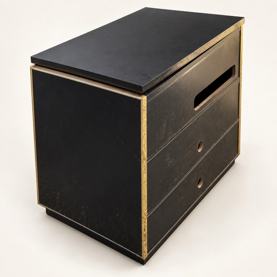 Mobile TV vintage nero e oro degli anni '70/'80, Mobili TV, Legno, Vetro, Dorato (foto 4 di 5)