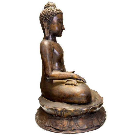 Monumental Javanese Buddha Shakyamuni – Bhumisparsha Mudra – 58 cm – 7.5 kg – Sculpture, Bronze (photo 3 of 10)