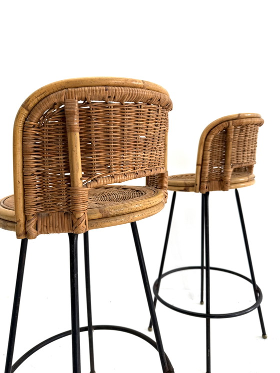 Set Van 4 Vintage Barkrukken, Rotan & Smeedijzer ‘60 – Rattan, Wicker (photo 5 of 10)