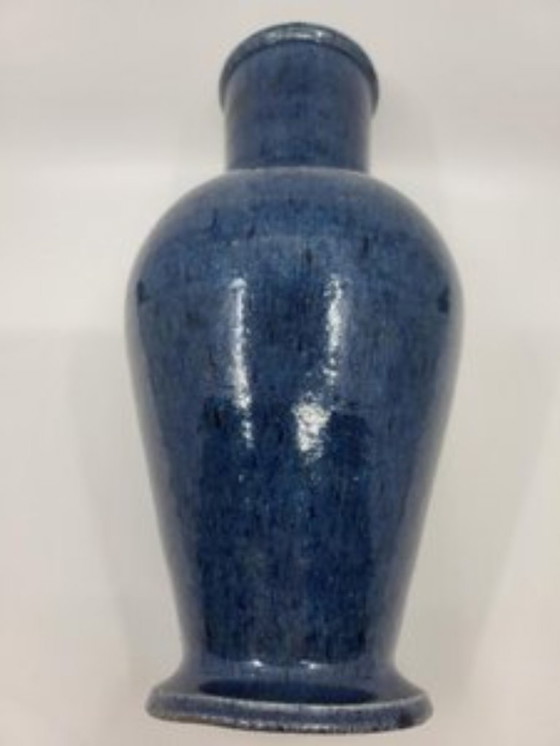 Image 1 of Blauw Frankrijk 1970 Accolay aardewerk vaas