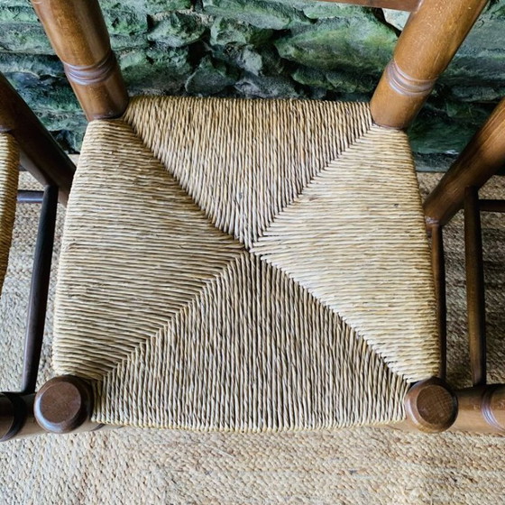Image 1 of Set van 4 massief houten stoelen met rieten zittingen