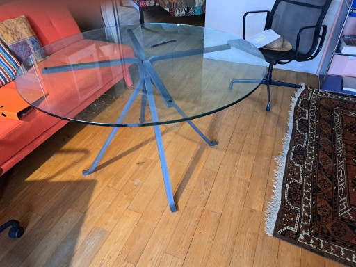 Enzo Mari Round Dinner Table In Glass And Brushed Steel – Driade, eettafels, polished steel, Metal (photo 2 of 5)