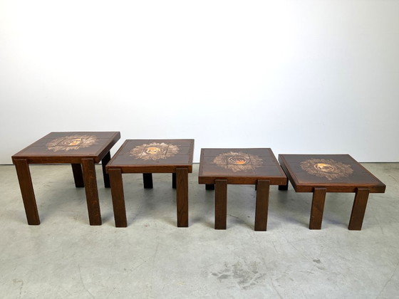 Mid century ceramic nest of tables, 1960s, Side tables, Wood, Brown, Vintage (photo 9 of 12)