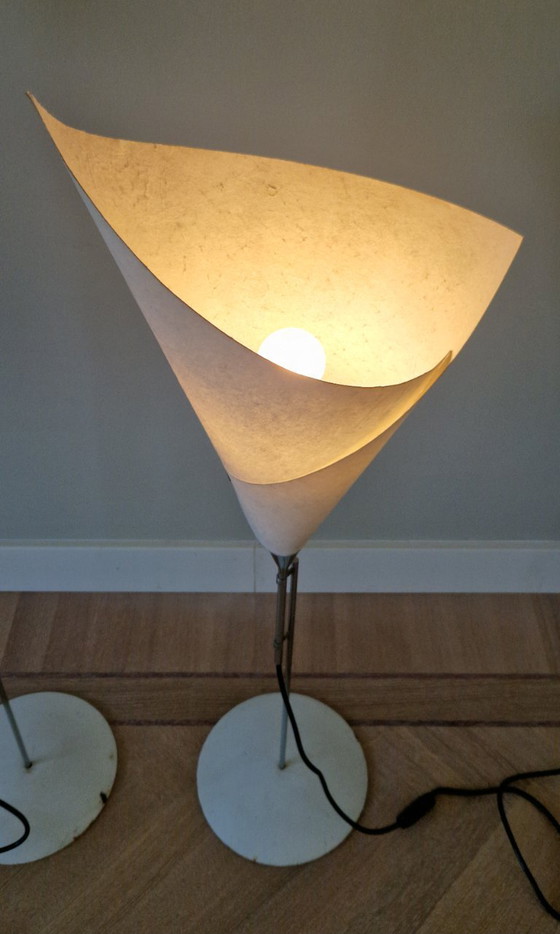 Set di 3 lampade da terra vintage Calla, Marcello Cuneo, Valenti, design italiano, anni '70 – Metal, Paper (photo 3 of 10)