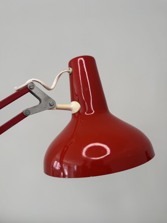 Image 1 of Vintage Red Articulated Architect Desk Lamp with Original Clamp – 1970s/1980s