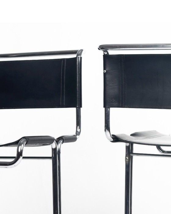 Image 1 of Vintage barkrukken van Linea Veam, paar, leer en chroom, jaren 60