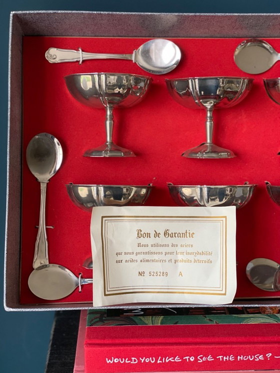 Image 1 of Set of 6 vintage dessert coupes with matching spoons