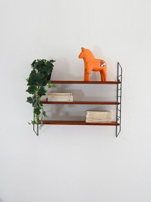 1960s Scandinavian Wall Shelf "hylla" in Mahogany and Metal
