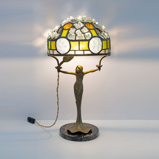 Image 1 of Franse Art Nouveau tafellamp "Tiffany stijl", jaren 1930