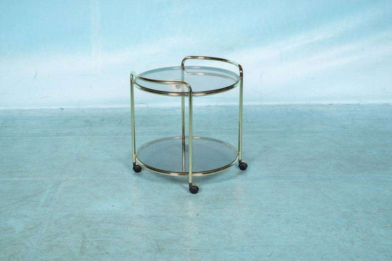 Image 1 of Vintage trolley brass & smoked glass Space age bar cart brass