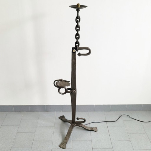 Vintage Brutalist 1970s Metal Chain & Arrows Floor Lamp, 70s Ashtray