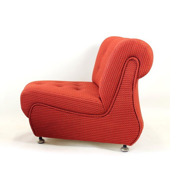 Image 1 of Vintage Space Age Modular Or Sectional Curved Sofa In Original Red Fabric, Tatra Czechoslovakia 1970s