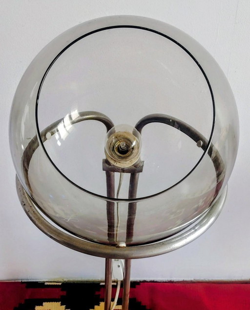 Modernist bauhaus glass ball floor lamp. Designer: Házi Tibor