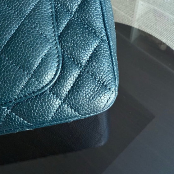 Image 1 of Chanel Classic Flap Mini - 20 cm Caviar Quilted Donkerblauw Groen Zilveren Hardware Serie 20