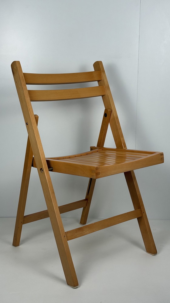 Image 1 of Vintage Japandi bistro folding chair wood 70s slatted seat