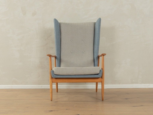 1950s wingback armchair in two-tone look, cherry wood, newly upholstered