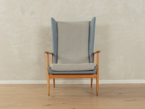 Image 1 of 1950s wingback armchair in two-tone look, cherry wood, newly upholstered