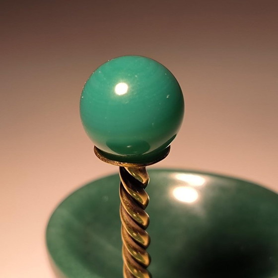 Salière double et coupelle à condiments en argent, vermeil et aventurine par Wolfers Frères, 1950 (photo 8 of 13)