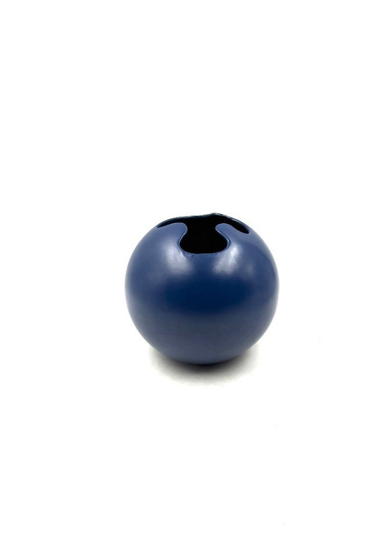 Image 1 of Modern blue spherical ceramic vase, Italy 1970