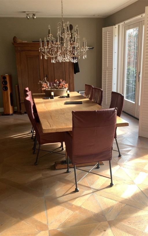 8x Montis Chaplin fauteuils en cuir rouge foncé
