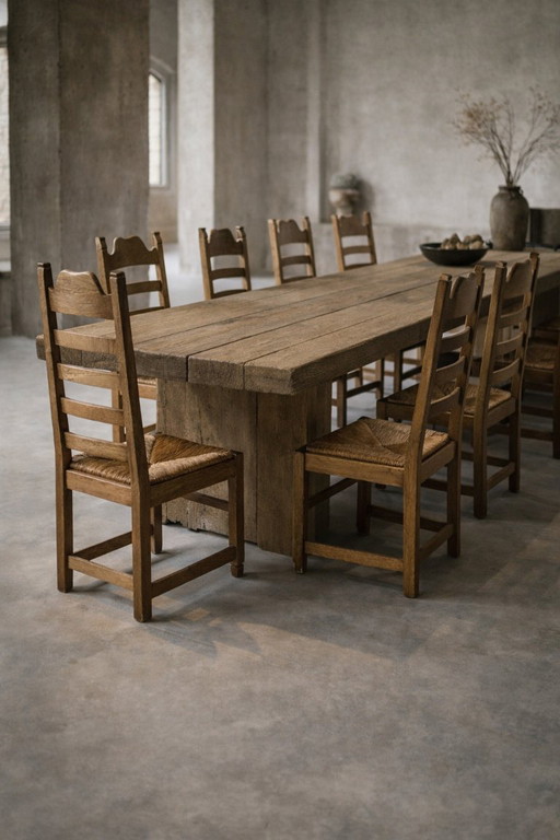 Ensemble de 6 chaises en chêne massif à dossier échelonné - French Corner Style, Vintage