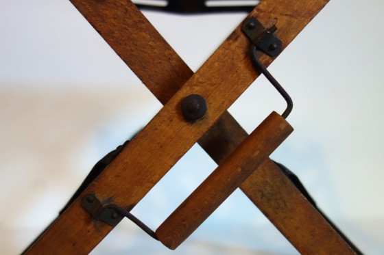 Folding Stool with Carry Handle, 1930-1940, Wood, Metal, Brown, Vintage (photo 6 of 8)