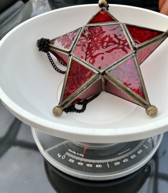 Image 1 of Handgemaakte glazen ster – Art Nouveau-geïnspireerde hanglantaarn, circa jaren 70