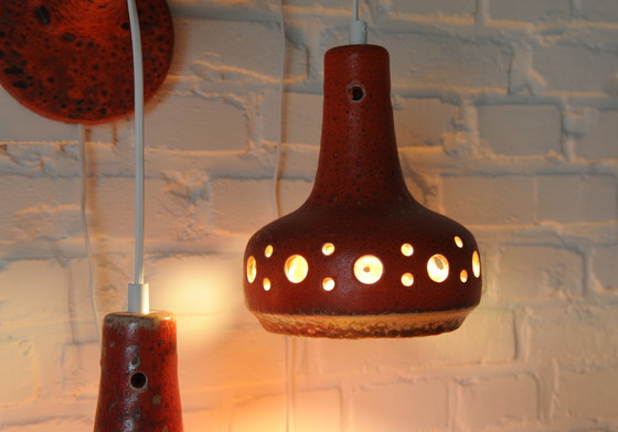 Image 1 of Set Of 2 Orange Ceramic Pottery Vintage West Germany Fat Lava Style Wall Lights