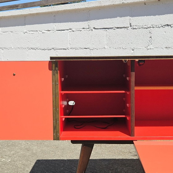 Image 1 of Mid-Century Formica Bar Trolley - Bar Cabinet - Mahogany Style - 60s