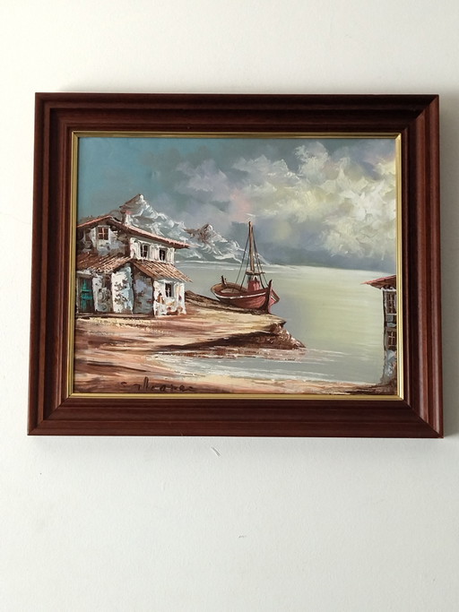 Vintage marine oil painting, 50x43cm