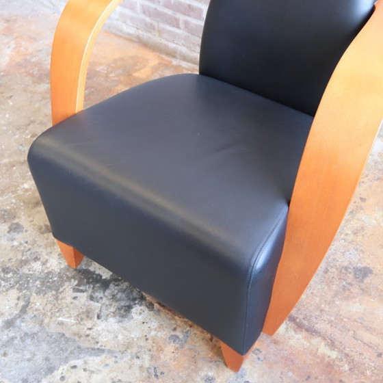 Image 1 of Vintage fauteuil leer hout spaans jaren 80