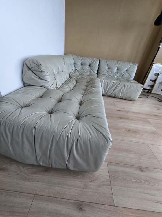 Vintage Roche Bobois Modular Lounge Sofa — Mint Green/Blue Grey Leather, 1970s – 3-5 seaters (photo 5 of 5)
