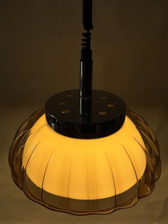 Image 1 of Vintage oranje Dijkstra bloem hanglamp uit de jaren 70 met een futuristisch design.