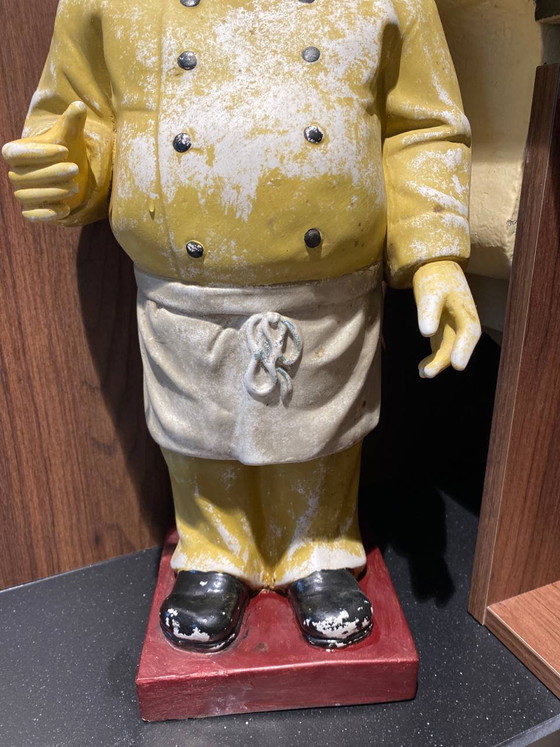 Imposing Polychrome Bisque Chef Statue – Tall Toque and Apron – Bistro Decor – Decorative Objects (photo 3 of 5)