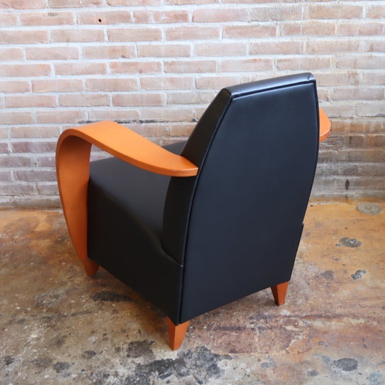 Image 1 of Vintage fauteuil leer hout spaans jaren 80