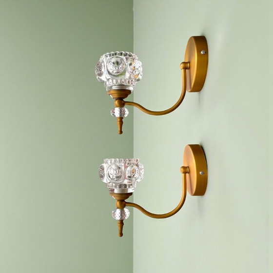 Image 1 of Applique da parete in oro e vetro per camera da letto, set di 2 NUOVE