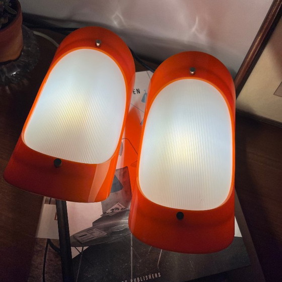 Pair of seventies orange plexiglass Wall lights (photo 7 of 9)
